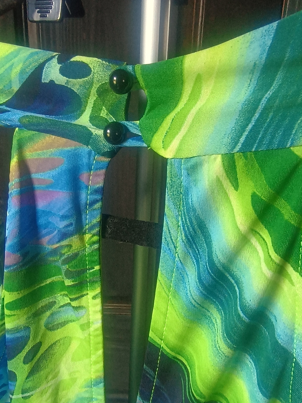 Fashion Nova Abstract Print Wide Leg Jumpsuit Women's Large Neon Blue Green Open - Picture 7 of 10